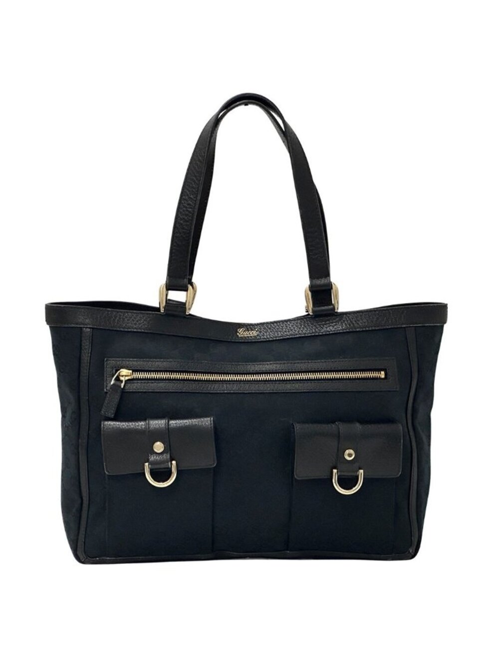 Gucci GG Canvas Tote Bag Rack Gold Black Handle for Work Chic Monotone